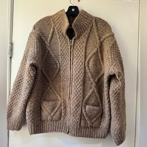 Artesa Nias Wool Chunky Knit Brown Zip-Up Sweater